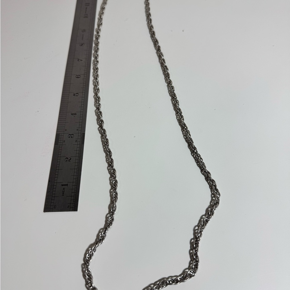 Silver Tone Rope Chain Necklace 24 Inch Twisted Link Jewelry